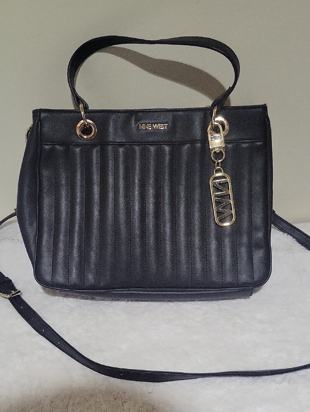 Nine West Black Quilted Purse Gold Hardware Satchel NWOT